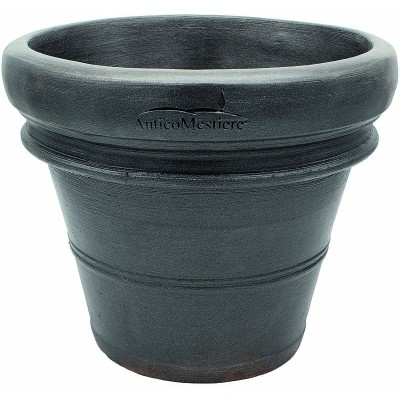 Vaso di terracotta Doppio Bordo Liscio  Antracite cm. 35 con sottovaso